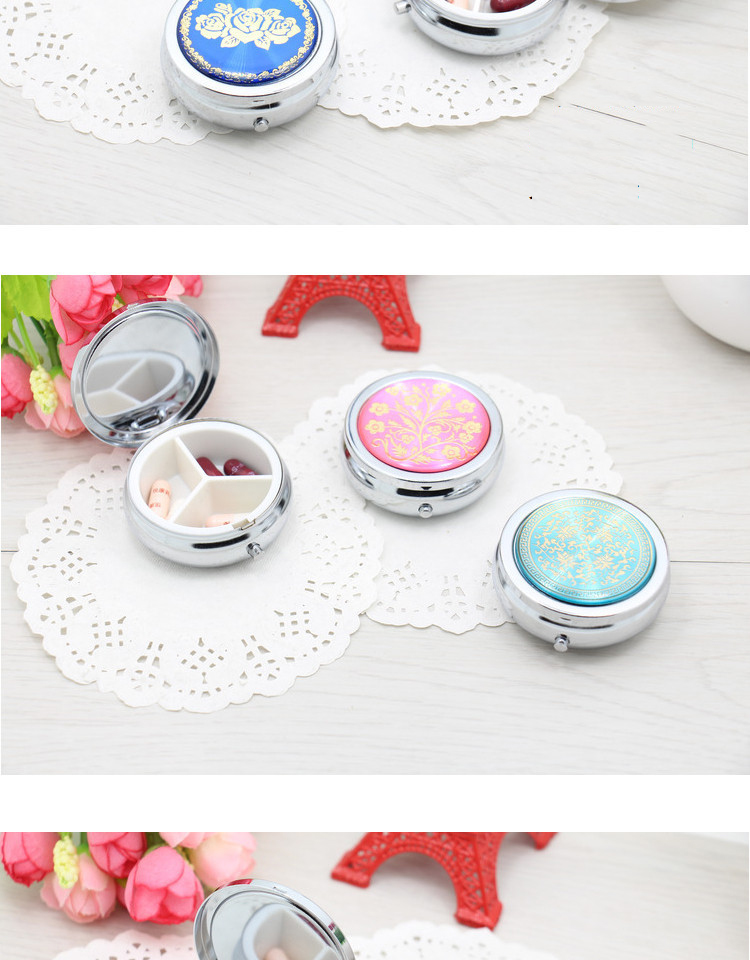 Creative Portable Travel Small Metal Pill Box With 3 Compartments