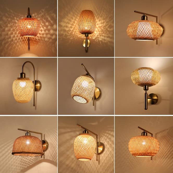 Nodic Woven Bamboo Rattan Wall Lights For Bedroom Living Room Decoration