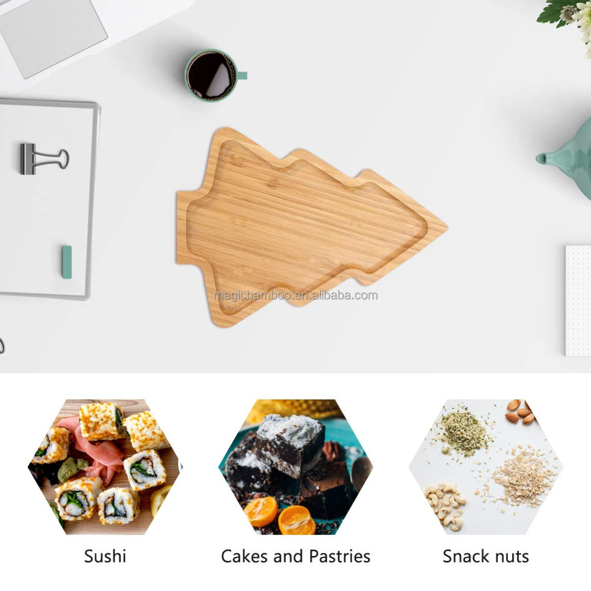 Bamboo Wooden Christmas Tree Shaped Appetizer Tray for Modern Plate Dish Serving