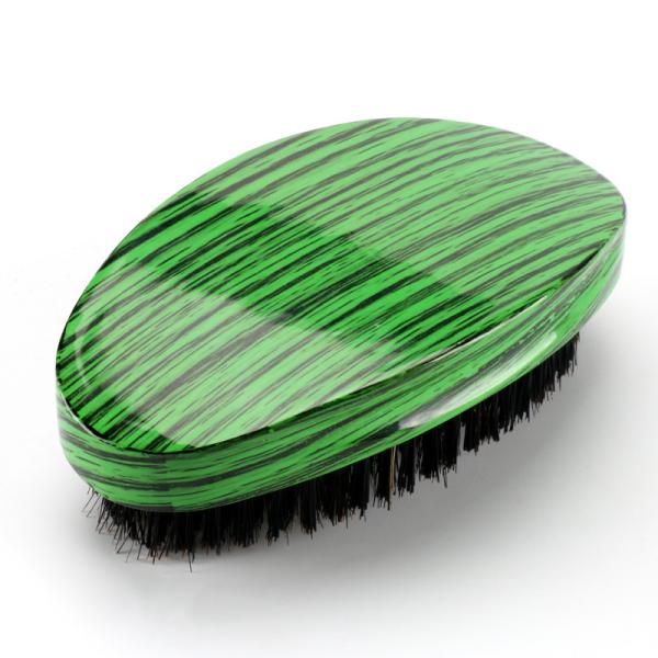 Green Woodgrain 360 Wave Brush Medium Boar Bristle With Curved Beech Wooden