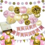 Pink Gold Paper Issue Balloon Kid Children One Year Birthday Girl 1st Birthday