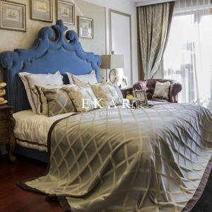 Quality Classic Wooden Bed Models Blue Upholstered Special Headboard King Size Bed wholesale