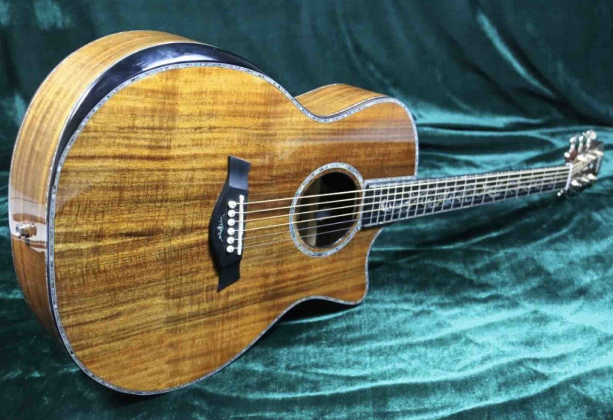 Grand Luxury Acoustic Guitar Full Solid AAA Koa Top & Back Side Real Abalone Inlay Ebony Fingerboard One Piece Wood Neck