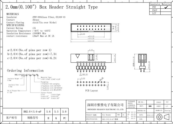 PCB Board 2.0 Mm Pitch Connector 40 Pin DIP Type Dual Plastic Straight