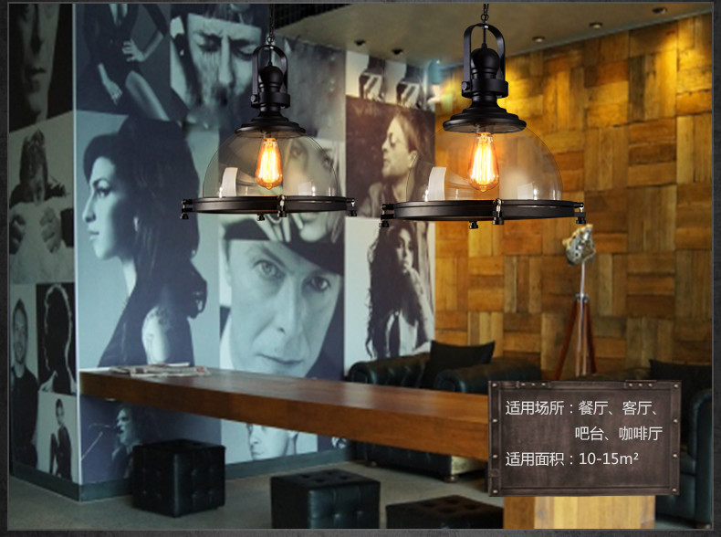 Loft Industrial Iron Glass Pendant Lamp Living room Bar Cafe Clothing retro pendant light(WH-VP-131)