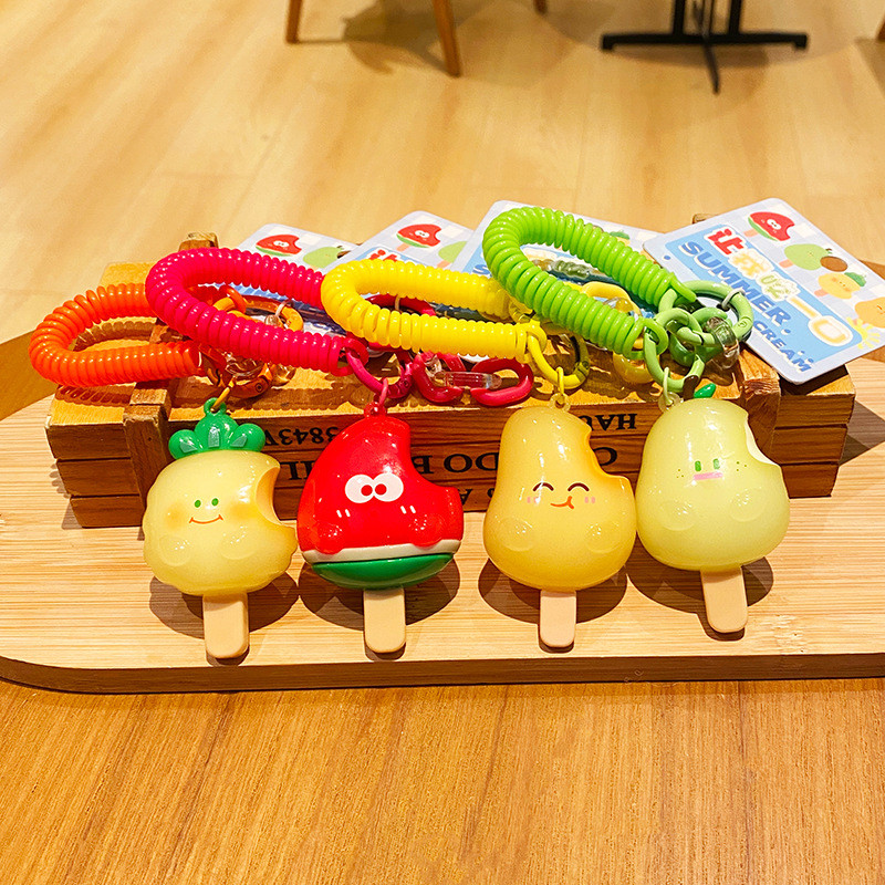 Cartoon Keychain Set Soft Touch Fruit Pendant Key Ring for Kids Party Favors School and Office