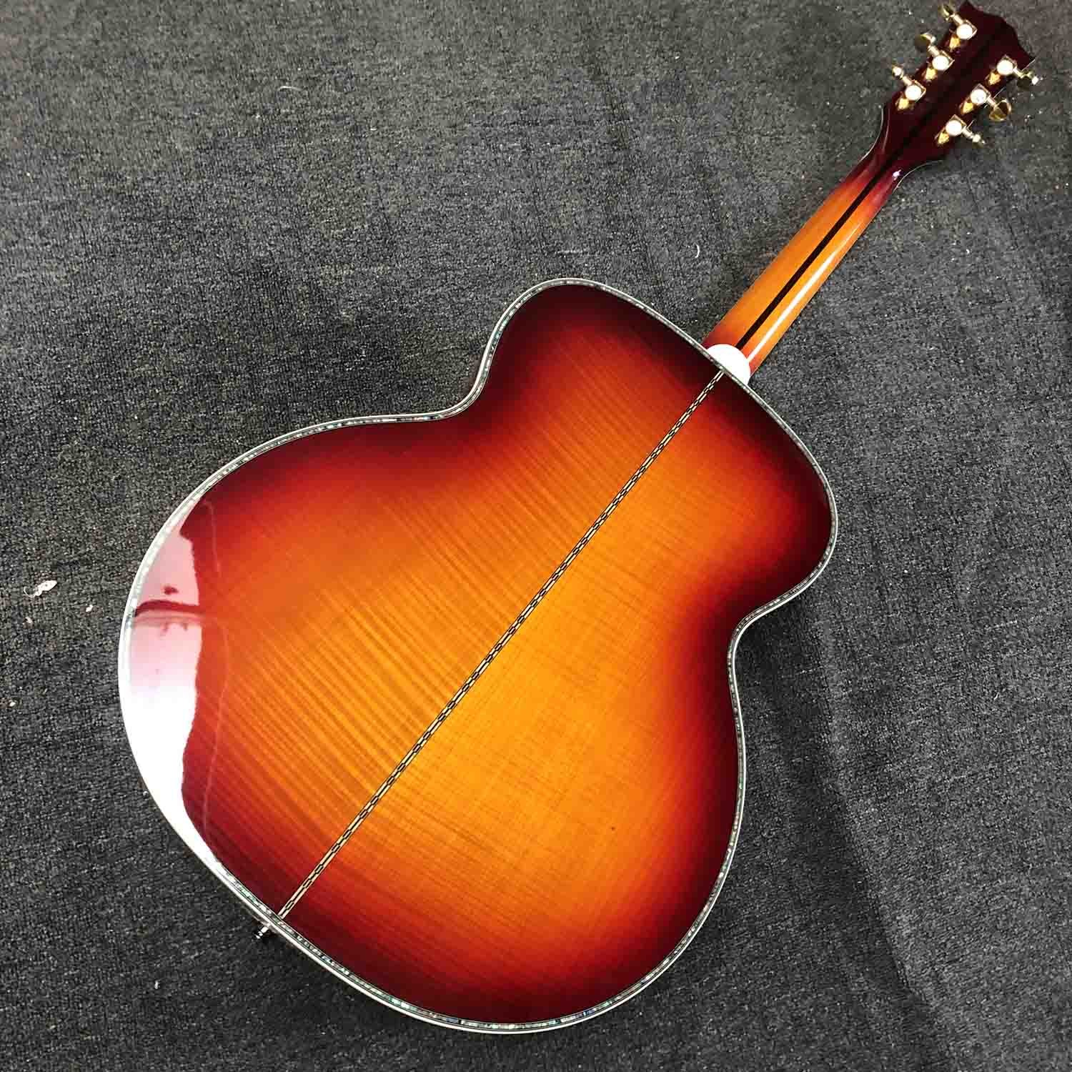 Custom J200 Flamed Maple Back Side Abalone Binding 550A Electronic Acoustic Guitar in Sunburst