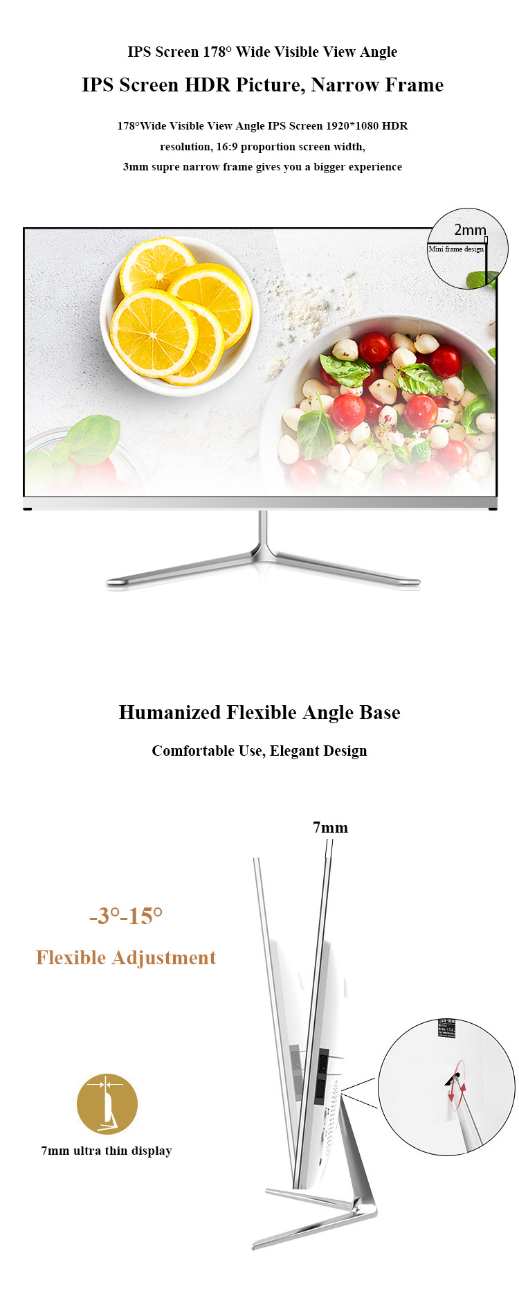 23.8 Inch Dedicated Card Curved Screen Desktop All in One PC Gaming with Intel Core I5