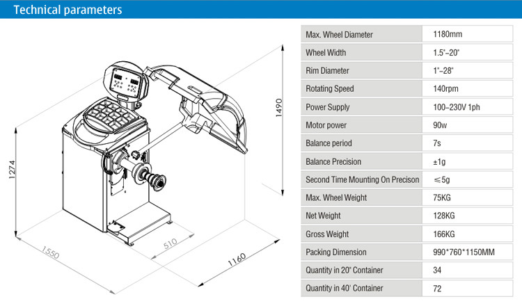 CE 75kg Car Wheel Balancing Machine With Standard USB Interface