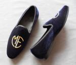 Stylish Embroidered Mens Blue Suede Loafers , Elegance / Fashion Velvet Slip On