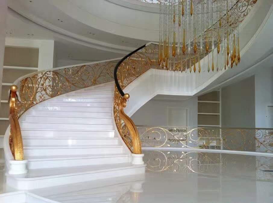 White Marble Carved Stair Treads And Risers for European Apartment Interior in Italy