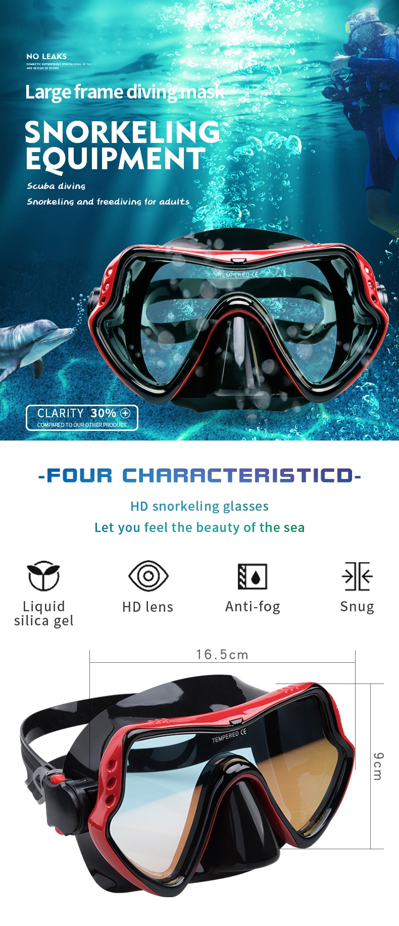 Dive Snorkel Tube and Goggles Adult Black Diving Set with 4.0mm Tempered Glass Lens Snorkel Mask Set