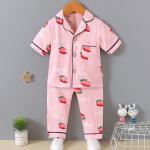 Short Sleeved Cardigan Pajama Set Full Flower Button Up Pyjamas For 120cm Height