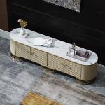 Bone Inlay Stainless Steel TV Stand Cabinet White 2 Drawers