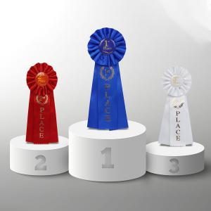 Quality White Blue Pre Made Satin Bows Medal Satin Bows For Crafts wholesale