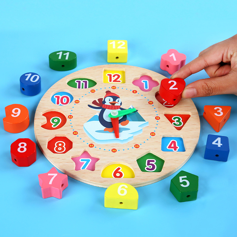 Colorful Wooden Digital beaded clock Montessori Animal Educational Beads Puzzles Gadgets Matching Clock Toy Kid