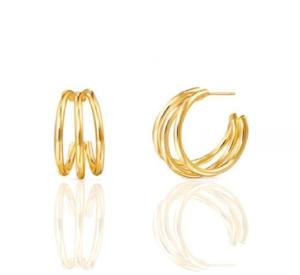 Quality Triple 18K Gold Plated Fashion Large Stainless Steel Hoop Earrings wholesale