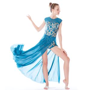 Quality MiDee Best Sell Lyrical Dance Costumes Dresses Floral Sequins Leotard Cap Sleeves Leg Opening wholesale