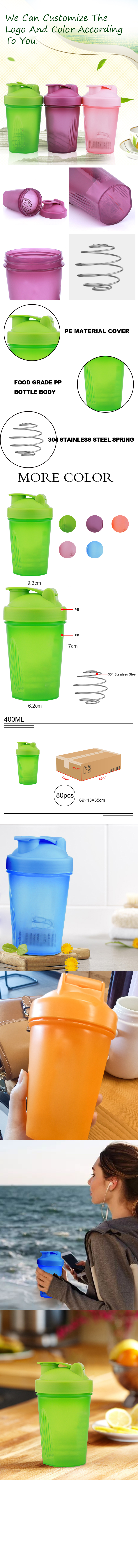 Sport Custom Logo Design Protein Shaker With Mixer Ball Water Bottle Shaker Bottle For Gym Outdoor 400ml