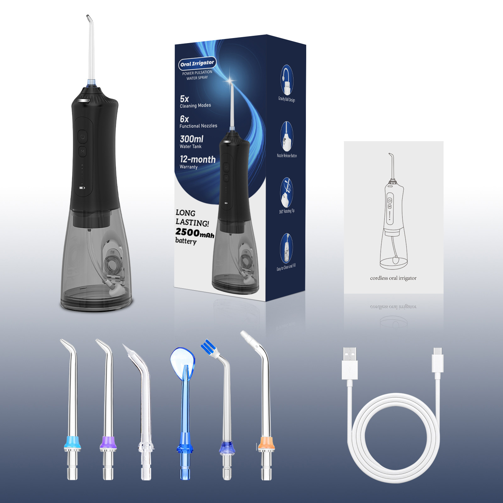 CE ROHS 5 models Water Dental Flosser With 2500MAH battery For Oral Care Irrigator