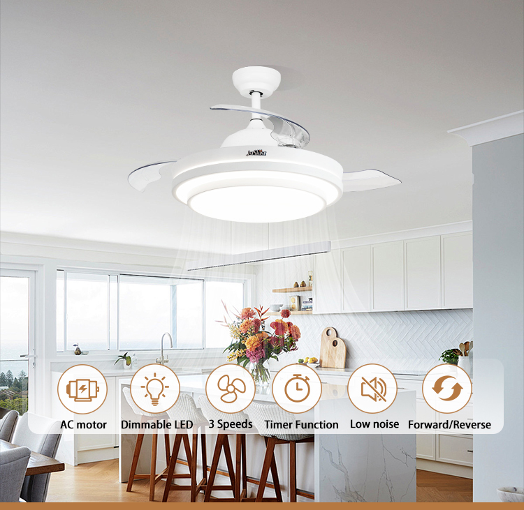 42 Inch LED Ceiling Fan with Hidden Blades and Metal Acrylic Material by 1stshine
