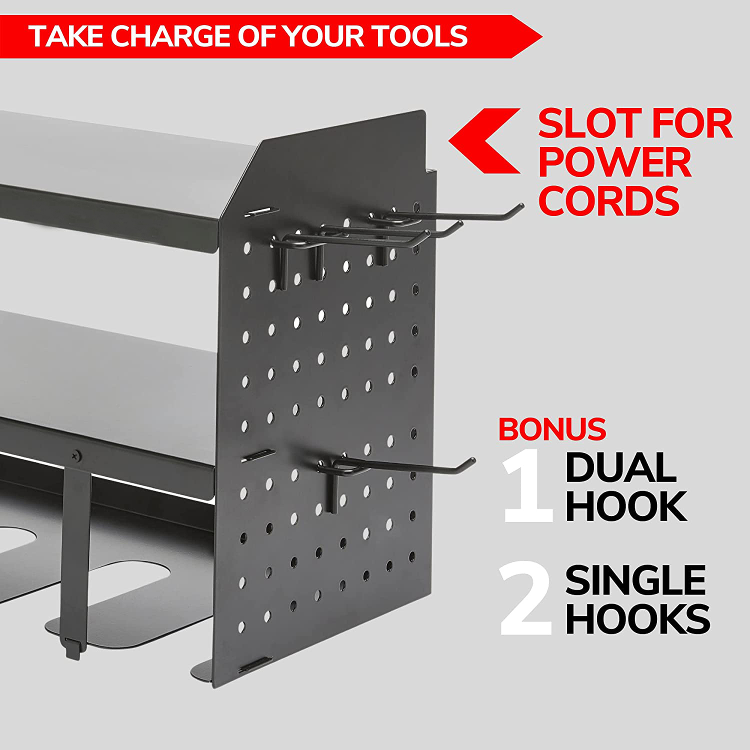 Garage Space Saving Carved Metal Power Tool Storage Racks 430*305*230mm Wall Mounted