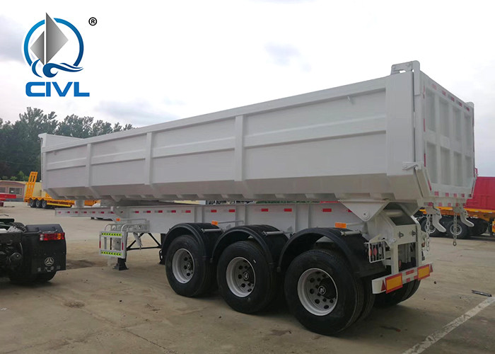 Blue 50 Ton Low Bed Trailer Two Single , 2 Axles dumper Semi Trailer Truck
