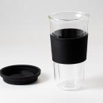14oz Heat Resistant Double Wall Glass Tumblers 400ml With Silicone Lid And