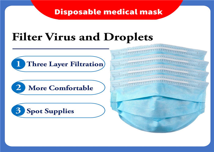 BFE Exceeds 99% Disposable Mouth Mask , 3 Ply Face Mask Low Breathing Resistance