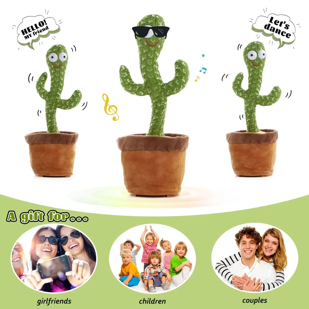 Hot USB Charging Cute Dancing Flower Pot Plush Cactus Doll Electronic Twist Sing Swing Stuffed Plush Toy Talking Cactus