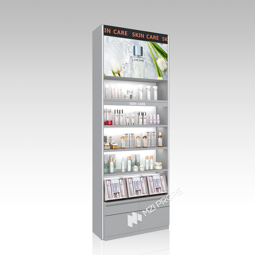 YHeS-P11 10*10 Mirror Stainless Steel Tube Skincare Display Rack for High-End Stores