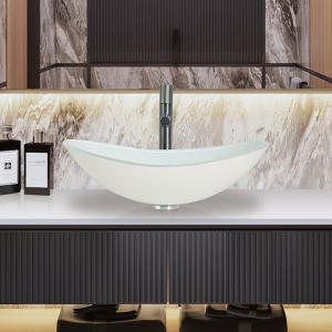 Quality Boat Shaped Tempered Glass Sink High Glossy White Wash Basin Scratch Resistant wholesale
