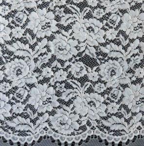 Quality Edge Nylon Viscose Cord Lace Fabric , Black Floral Scalloped Lace Fabric wholesale