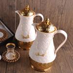 Stocked Royal Black Gold Arabian Glass Liner Carefe Porcelain Cawa Cup 1L Tea