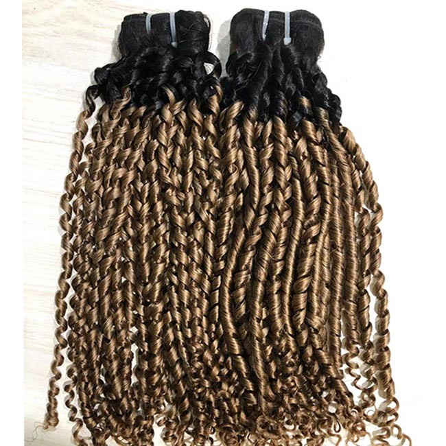 Highlight Double Weft Pixie Curls Human Hair Bundles Extensions 10Inch-26 Inch