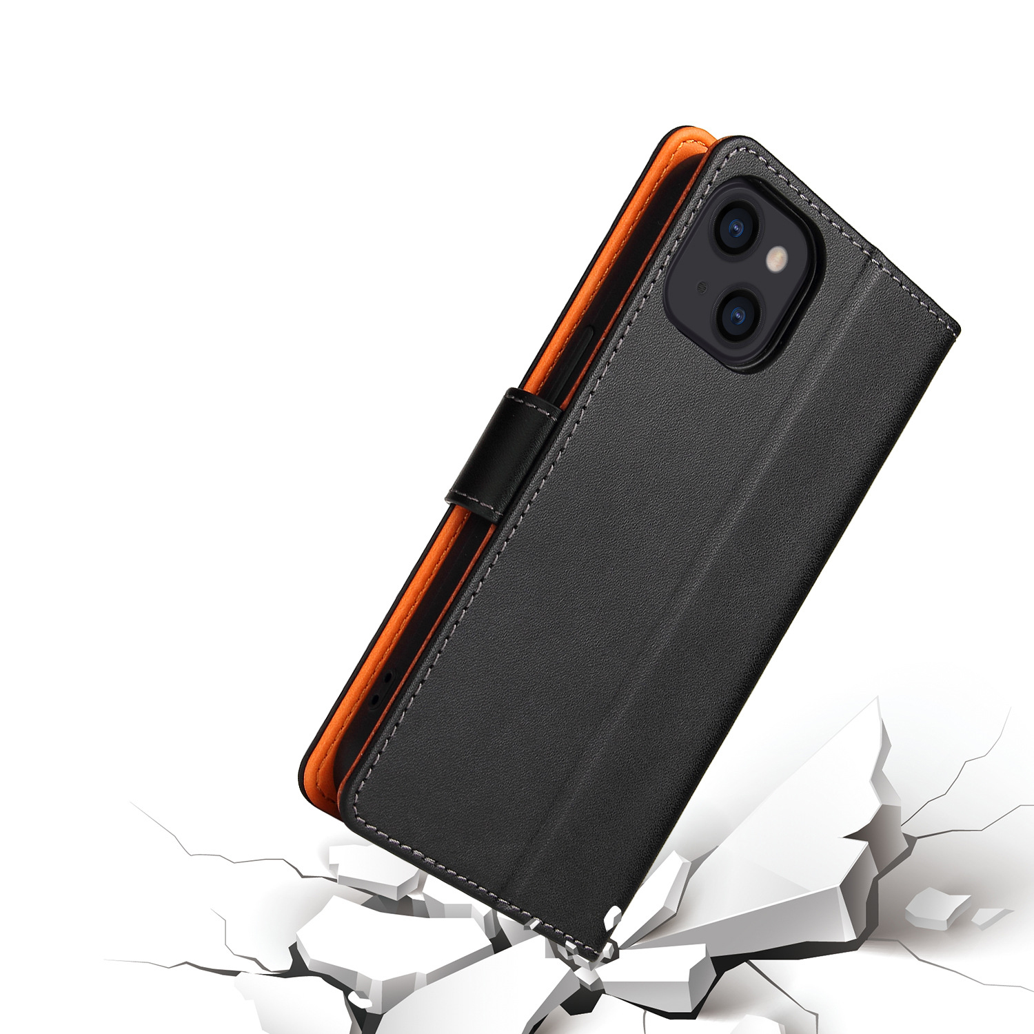Minibook Cell Phone Case Shockproof Genuine Leather Wallet Flip Cover for iPhone 13 14