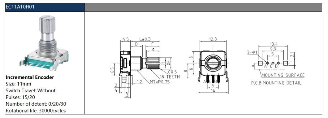11mm Metal Shaft Rotary Incremental Encoder Switch 360 Degree