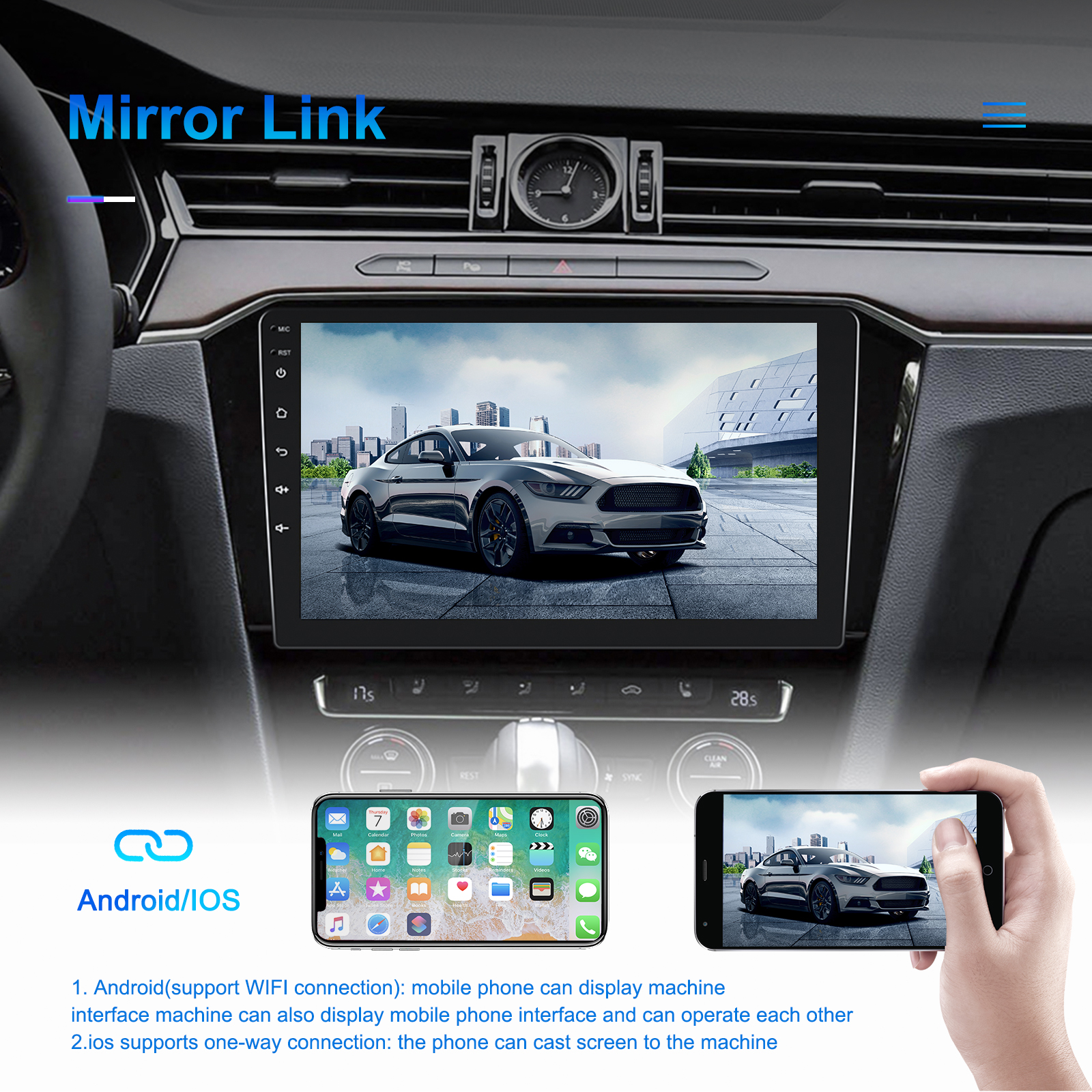 7/8/9/10/12/13 inch Wireless CarPlay Android Player with Build-in 2DIN GPS Navigation