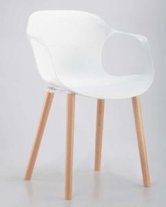 Quality modern PP dining arm chair with wooden leg wholesale