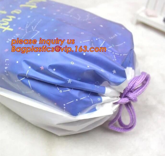 Biodegradable drawstring laundry poly bag with printing,Logo Printed Poly Drawstring Hotel/Travel Laundry Plastic bag