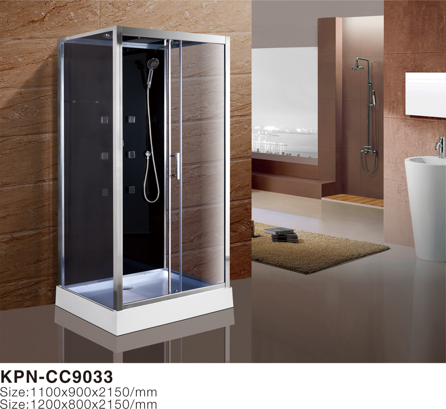 Shower Cabin with White acrylic tray 1100*800*2150cm silive aluminium