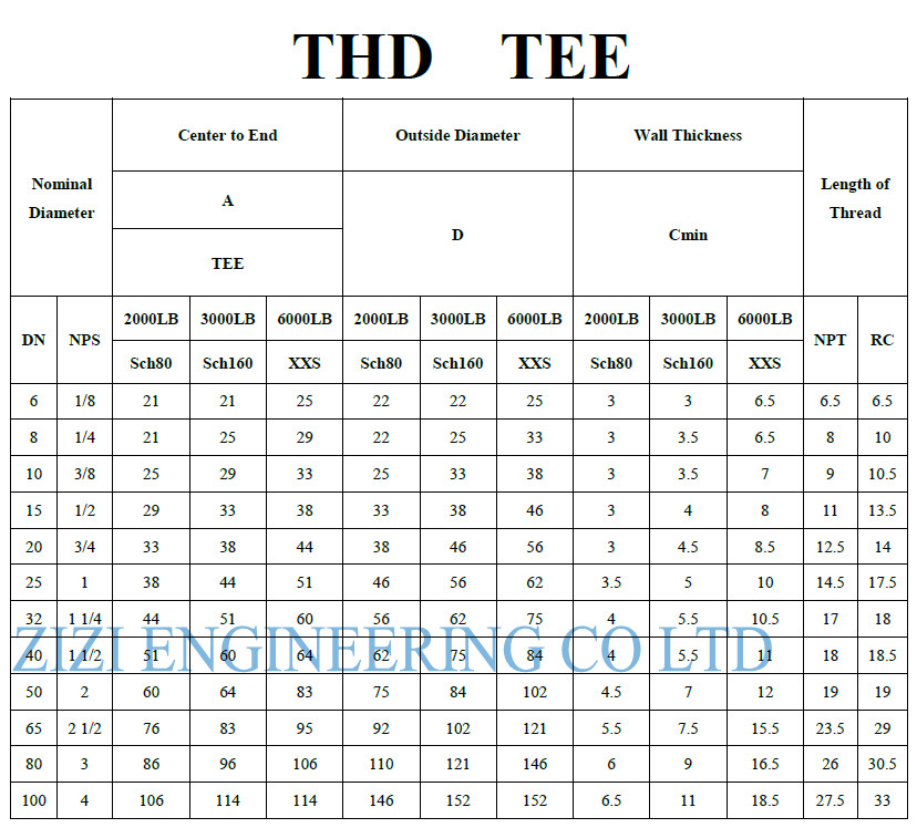 Galvanized Threaded Steel Pipe Tee BSPP 2 " 3000 # Carbon Steel ASTM A105N ASME B16 11