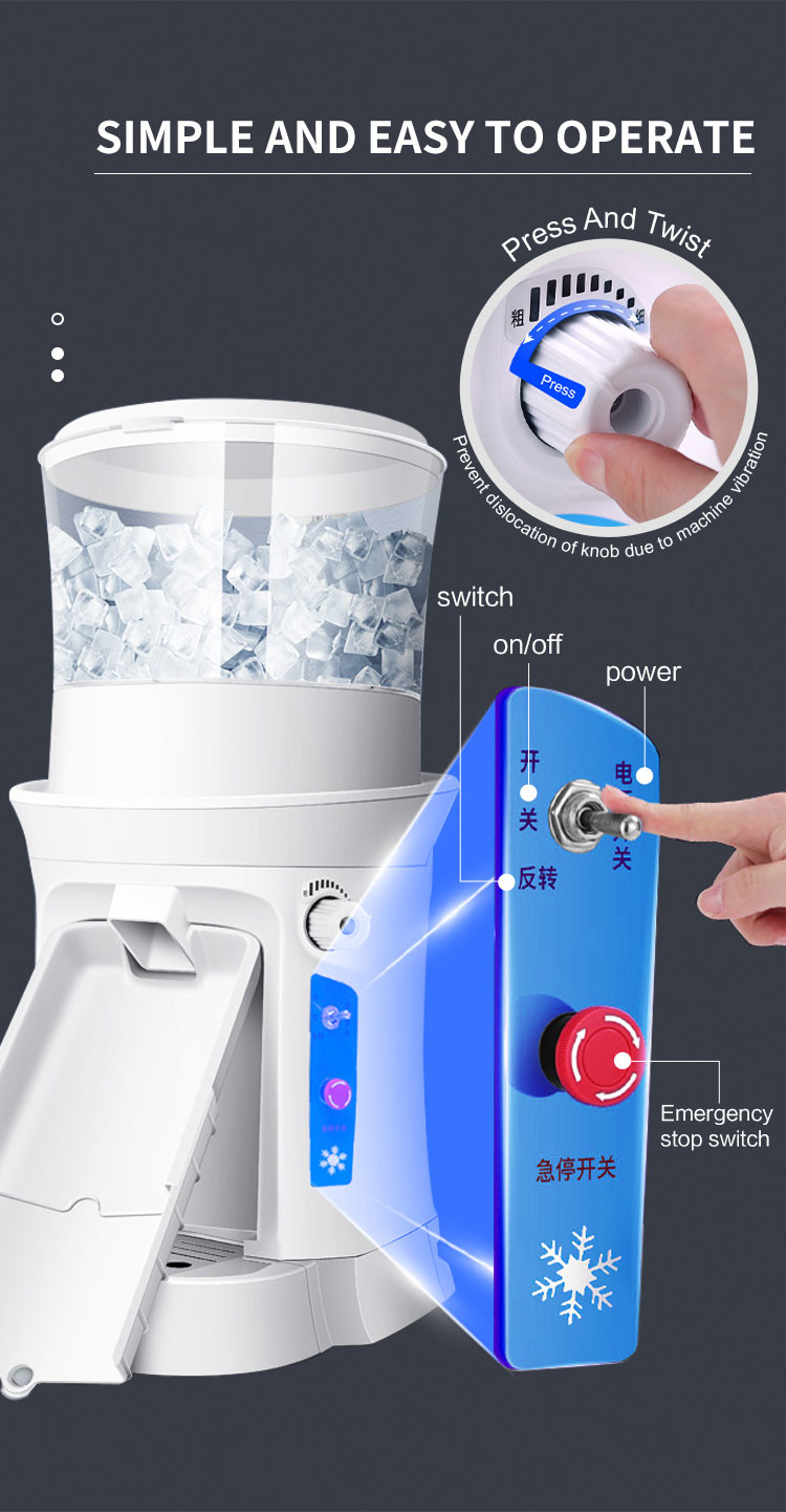 Adjustable Desktop Commercial Ice Shaver Snow Cone Machine 320rpm Ice Crusher Electric Machine