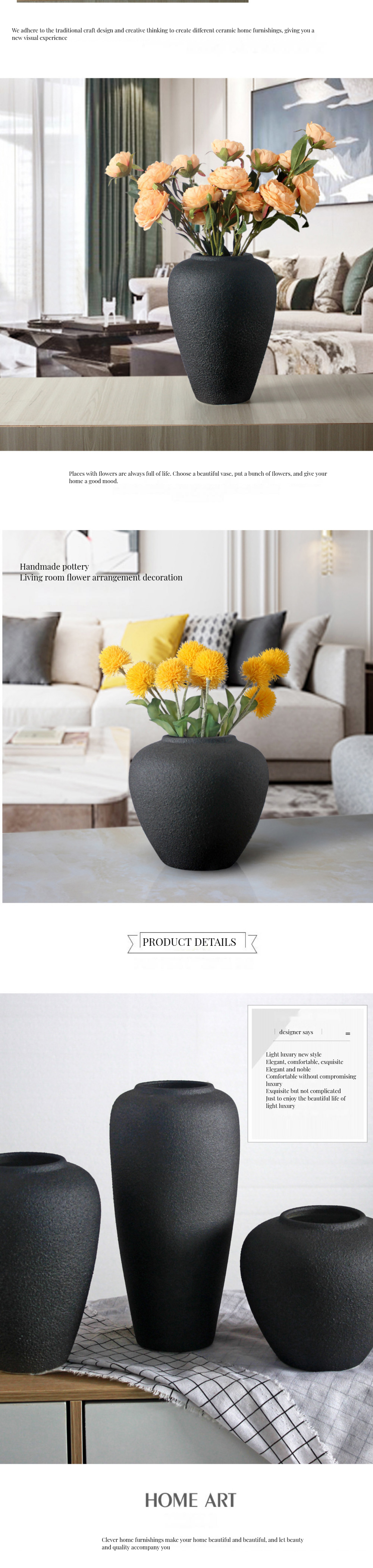 Modern Nordic Home Decor Ceramic Vase Set with Pampas Grass and Natural Dried Flowers