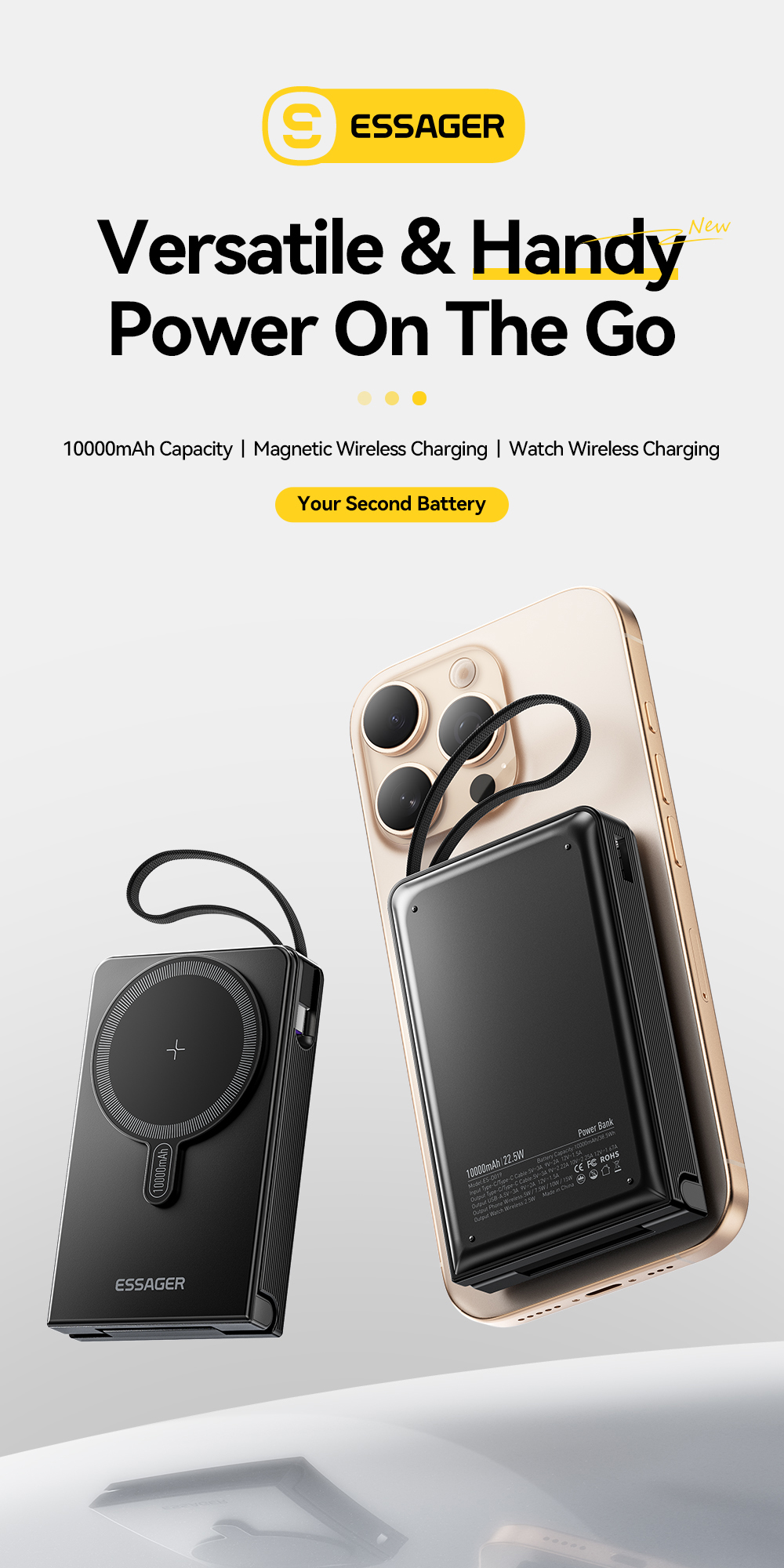 ESSAGER ES-D019 Wireless Magnetic Power Bank 10000mah Battery Bank