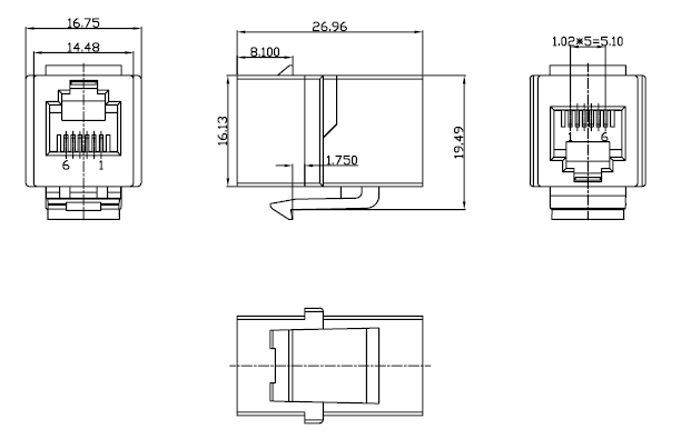 RJ11 Adapter Telephone Extension Connector Female to Female Modular