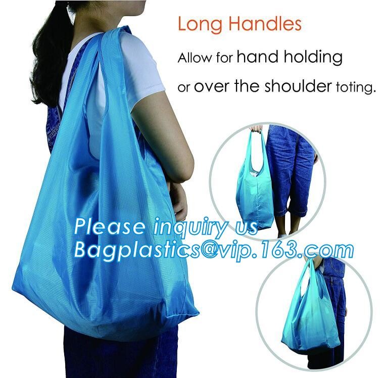 Recycled Foldable Nylon Polyester Tote Bag with logos polyester shopping bag Custom advertising handle non woven bag PAC