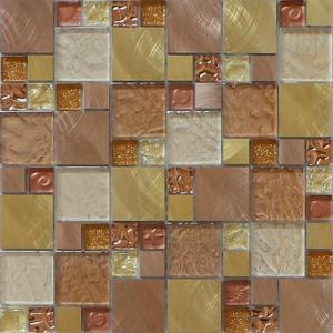 Elegant luxury rose red glass mix metal mosaic puzzle pattern
