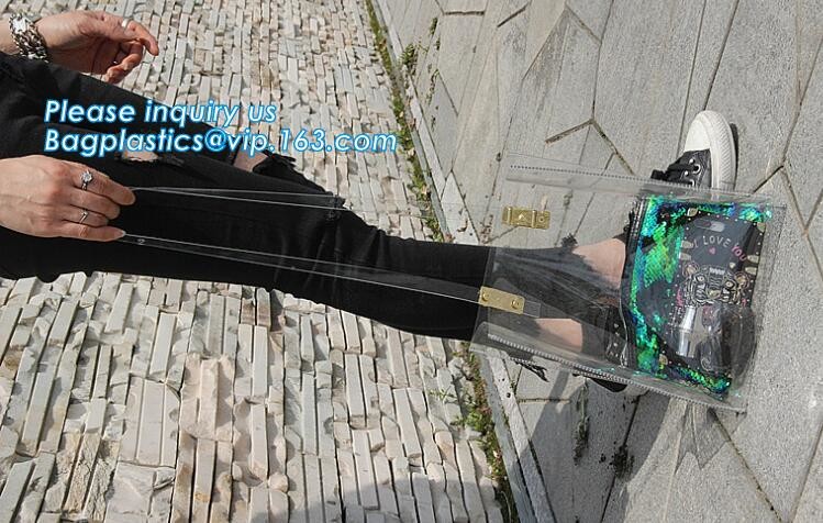 fashional pvc lcear plastic shoulder display shopping bag, Portable Clothing Storage Shopping Bag, Women Fashionable Tra