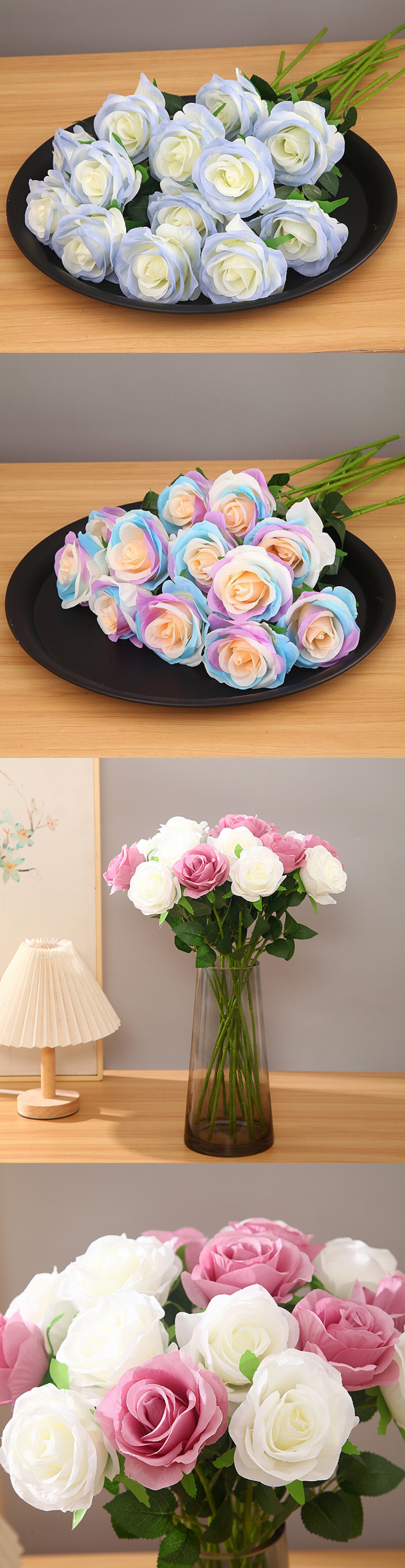 30cm Custom Red White Artificial Single Velvet Roses for Real Touch Events Decoration